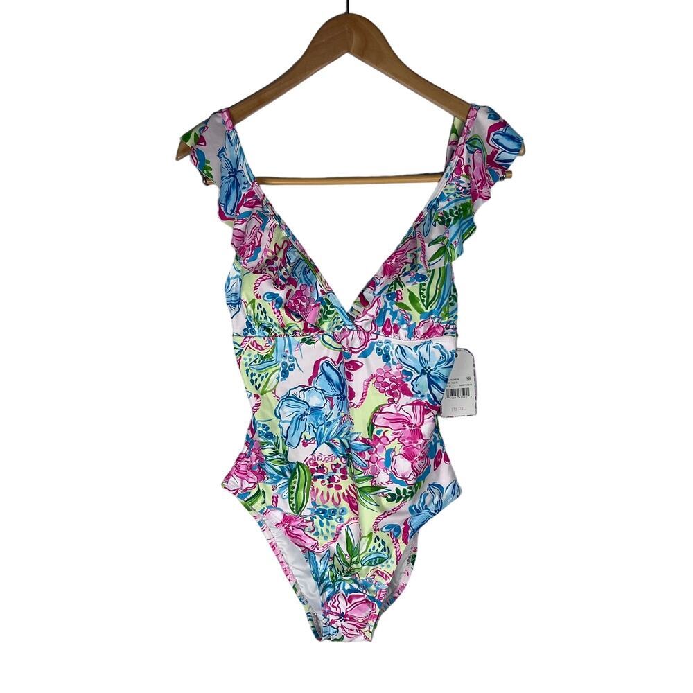 Stella Parker‎ Ruffle Maillot Floral One Piece Swimsuit Women's Medium NEW $108